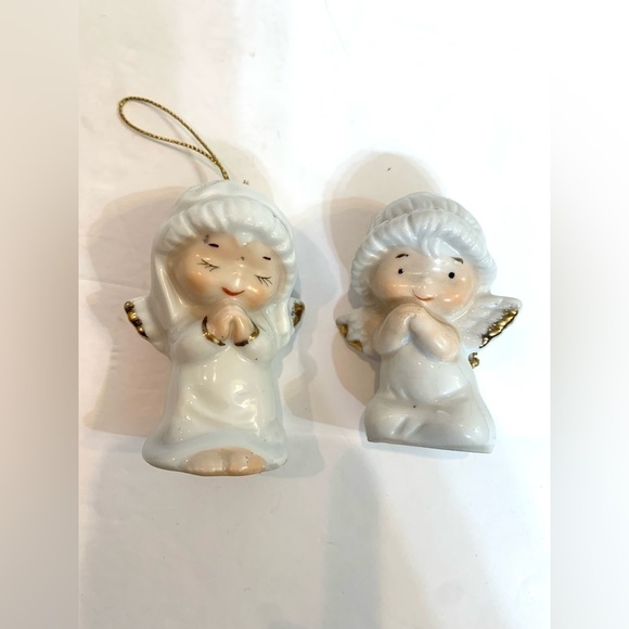 LOT of 2 Vintage ROC Ceramic Christmas Angel Figurines Praying Ornaments Taiwan - Picture 5 of 8